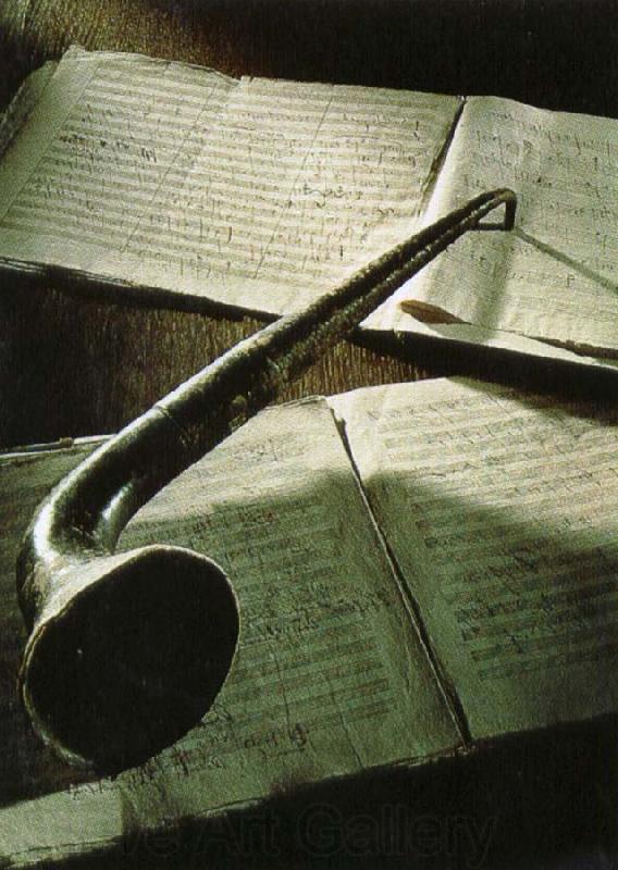 robert schumann beethoven s ear trumpet lying on the manuscript of his eroica symphony Spain oil painting art
